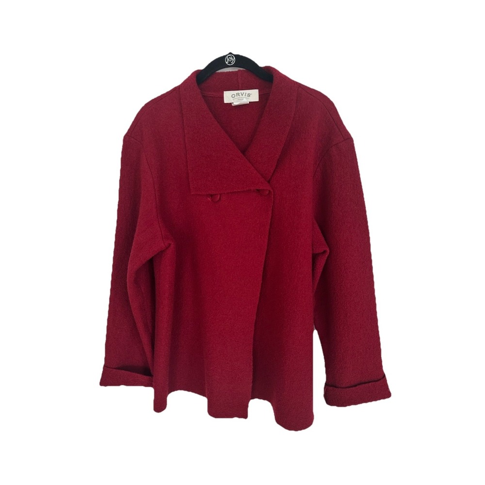 Orvis Red Boiled Wool Minimalist Lagenlook Jacket Size L